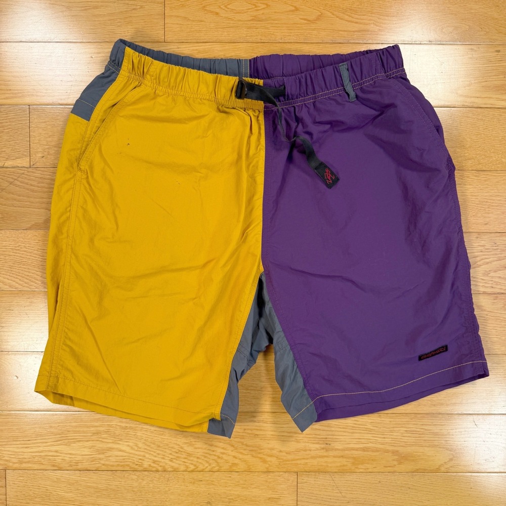 Gramicci Original Freedom Colorblock Shorts Mens Large Purple Gold Grey Hiking